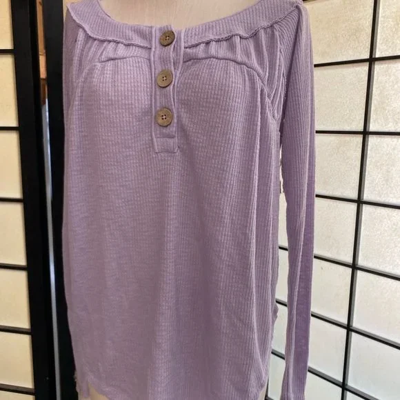 NWT Free People Waffle Knit Henley - Picture 6 of 6